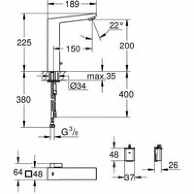 Смеситель для раковины GROHE Eurocube E инфракрасный, с регулировкой температуры, питание от батареи 6V, суперсталь (36441DC0) Смеситель для раковины GROHE Eurocube E инфракрасный, с регулировкой температуры, питание от батареи 6V, суперсталь (36441DC0)
