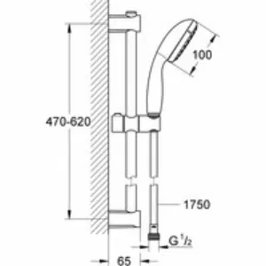 Душевой гарнитур GROHE QuickFix Vitalio Start 100, 1 режим струи, душевая штанга 600 мм, 5,7 л/мин, хром (27942000) Душевой гарнитур GROHE QuickFix Vitalio Start 100, 1 режим струи, душевая штанга 600 мм, 5,7 л/мин, хром (27942000)