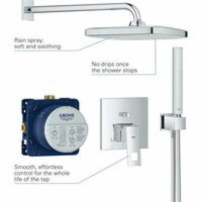 Душевая система GROHE Eurocube, с верхним душем Tempesta 250 Cube, хром (25239000) Душевая система GROHE Eurocube, с верхним душем Tempesta 250 Cube, хром (25239000)