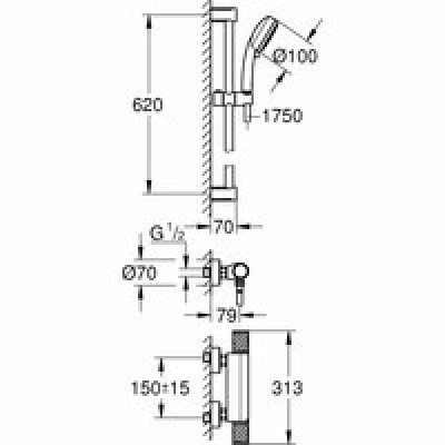 Термостат для душа GROHE Grohtherm 1000 Performance с душевым гарнитуром, хром (34834000) Термостат для душа GROHE Grohtherm 1000 Performance с душевым гарнитуром, хром (34834000)