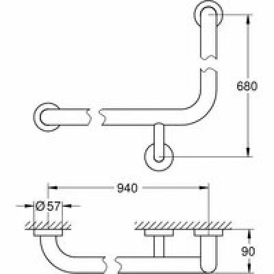 Поручень для ванны угловой GROHE Essentials, 940x600 мм, хром (40797001) Поручень для ванны угловой GROHE Essentials, 940x600 мм, хром (40797001)