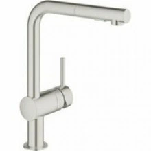 Смеситель для кухни GROHE Minta с вытяжным душем, L-образный излив, суперсталь (30274DC0)