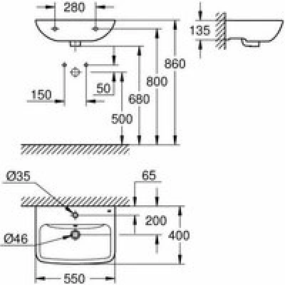 Раковина подвесная GROHE Bau Edge 55 см, альпин-белый (39807000) Раковина подвесная GROHE Bau Edge 55 см, альпин-белый (39807000)