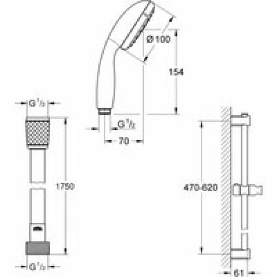 Душевой гарнитур GROHE Vitalio Start 100, 2 режима струи, душевая штанга 600 мм, 5,7 л/мин, чёрный (279482430) Душевой гарнитур GROHE Vitalio Start 100, 2 режима струи, душевая штанга 600 мм, 5,7 л/мин, чёрный (279482430)