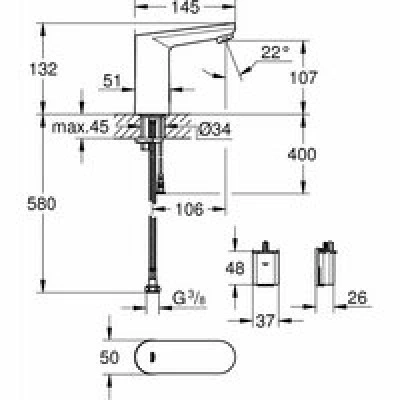 Кран для раковины GROHE Eurosmart Cosmopolitan E инфракрасный, без функции смешивания, хром (36439001) Кран для раковины GROHE Eurosmart Cosmopolitan E инфракрасный, без функции смешивания, хром (36439001)