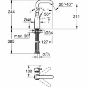 Смеситель для раковины GROHE Essence без донного клапана, L-size, фантомный черный (24177KF1) Смеситель для раковины GROHE Essence без донного клапана, L-size, фантомный черный (24177KF1)