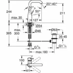 Смеситель для раковины GROHE Essence с донным клапаном, L-size, хром (24174001) Смеситель для раковины GROHE Essence с донным клапаном, L-size, хром (24174001)