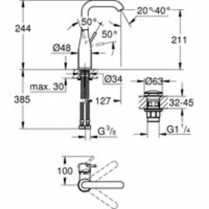 Смеситель для раковины GROHE Essence с донным клапаном, L-size, хром (24182001) Смеситель для раковины GROHE Essence с донным клапаном, L-size, хром (24182001)