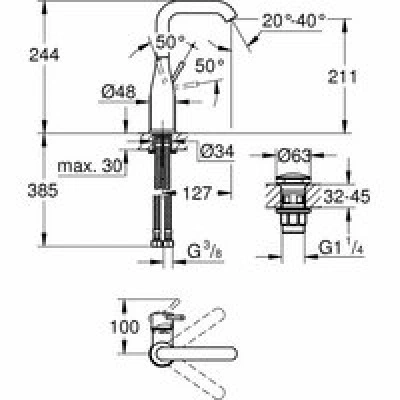 Смеситель для раковины GROHE Essence с донным клапаном, L-size, хром (24182001) Смеситель для раковины GROHE Essence с донным клапаном, L-size, хром (24182001)