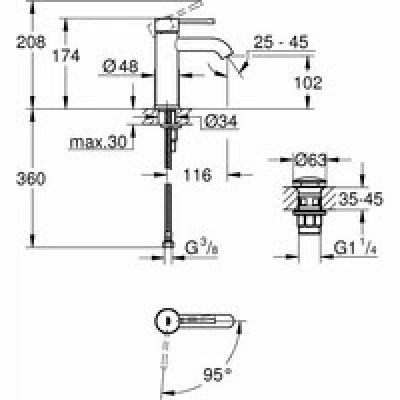 Смеситель для раковины GROHE Essence с донным клапаном, S-size, хром (24179001) Смеситель для раковины GROHE Essence с донным клапаном, S-size, хром (24179001)