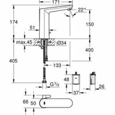 Смеситель для раковины GROHE Eurosmart Cosmopolitan E инфракрасный, L-size, хром (36422001) Смеситель для раковины GROHE Eurosmart Cosmopolitan E инфракрасный, L-size, хром (36422001)