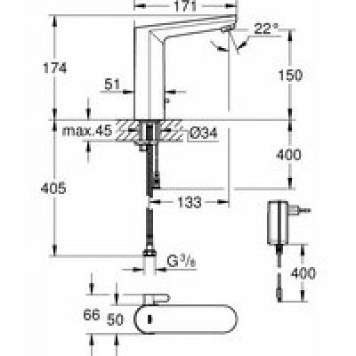 Смеситель для раковины GROHE Eurosmart Cosmopolitan E инфракрасный, L-size, хром (36421001) Смеситель для раковины GROHE Eurosmart Cosmopolitan E инфракрасный, L-size, хром (36421001)