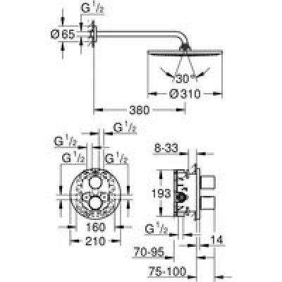 Набор GROHE Grohtherm 3000 Cosmopolitan для душа с термостатом и верхним душем GROHE Rainshower Cosmopolitan 310, хром (34571000) Набор GROHE Grohtherm 3000 Cosmopolitan для душа с термостатом и верхним душем GROHE Rainshower Cosmopolitan 310, хром (34571000)