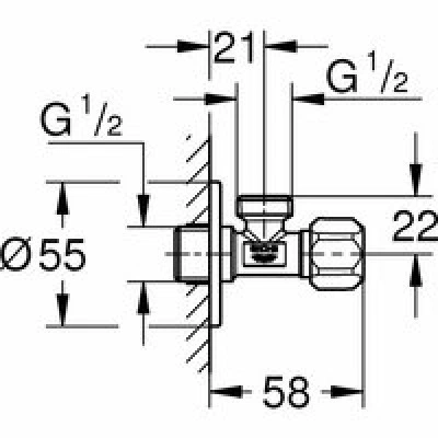 Вентиль угловой 1/2 дюйма GROHE, хром (22032000) Вентиль угловой 1/2 дюйма GROHE, хром (22032000)