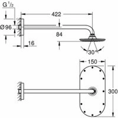 Верхний душ GROHE Rainshower Veris 300x150, 1 режим, 422 мм, белая луна (26170LS0) Верхний душ GROHE Rainshower Veris 300x150, 1 режим, 422 мм, белая луна (26170LS0)