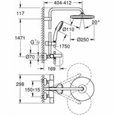 Душевая система GROHE Tempesta System 250 с термостатом для ванны, хром (26672001) Душевая система GROHE Tempesta System 250 с термостатом для ванны, хром (26672001)
