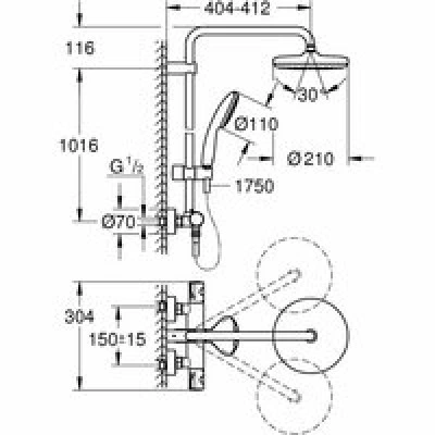 Душевая система GROHE Tempesta System 210 с термостатом для душа, хром (26811001) Душевая система GROHE Tempesta System 210 с термостатом для душа, хром (26811001)