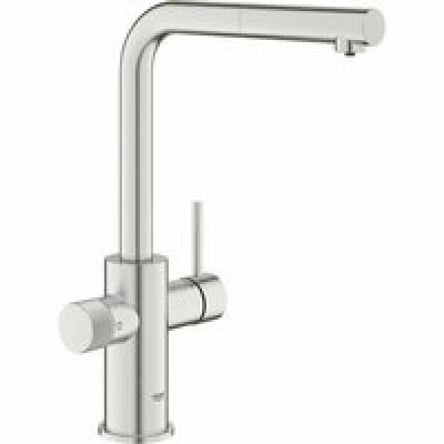 Смеситель для кухонной мойки GROHE Blue Pure Minta c вытяжным изливом, функцией фильтрации, без фильтра в комплекте, суперсталь (30601DC0)