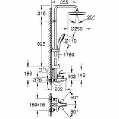 Душевая система GROHE Tempesta System 250 со смесителем для ванны, хром (26674001) Душевая система GROHE Tempesta System 250 со смесителем для ванны, хром (26674001)