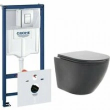 Комплект инсталляции GROHE Rapid SL 38775001 с унитазом AQUAme AQM2002MB и сиденьем с микролифтом (NW0308)