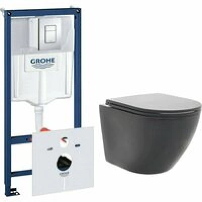 Комплект инсталляции GROHE Rapid SL 38775001 с унитазом AQUAme AQM2002MB и сиденьем с микролифтом (NW0308)