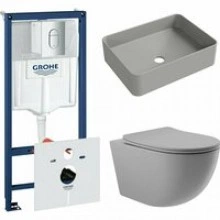 Комплект инсталляции GROHE Rapid SL 3 в 1 (NW0145/S) с унитазом Aqueduto OVO и раковиной Aqueduto ESPIRAL ESP0430 (NW0481)