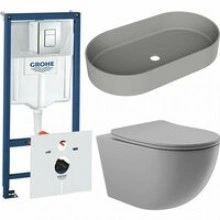 Комплект инсталляции GROHE Rapid SL 38775001 с унитазом Aqueduto OVO OVOT2130 и раковиной Aqueduto ESPIRAL ESP0230 (NW0613)