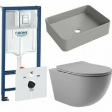 Комплект инсталляции GROHE Rapid SL 38775001 с унитазом Aqueduto OVO OVOT2130 и раковиной Aqueduto ESPIRAL ESP0430 (NW0637)