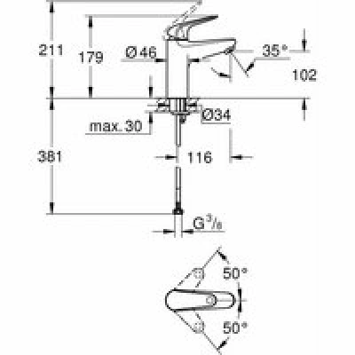 Смеситель для раковины GROHE Euroeco, размер M, хром (24266001) Смеситель для раковины GROHE Euroeco, размер M, хром (24266001)