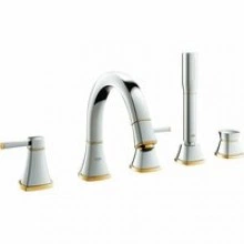 Смеситель для ванны GROHE Grandera двухвентильный, на 5 отверстий, на край ванны, хром/золото (19919IG0)