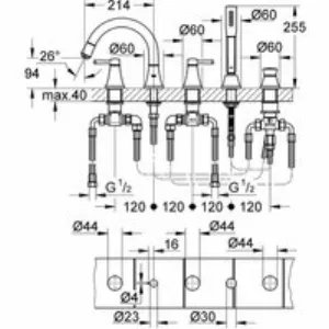 Смеситель для ванны GROHE Grandera двухвентильный, на 5 отверстий, на край ванны, хром/золото (19919IG0) Смеситель для ванны GROHE Grandera двухвентильный, на 5 отверстий, на край ванны, хром/золото (19919IG0)
