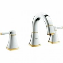 Смеситель для раковины GROHE Grandera на 3 отверстия, с донным клапаном и низким изливом, хром/золото (20417IG0)